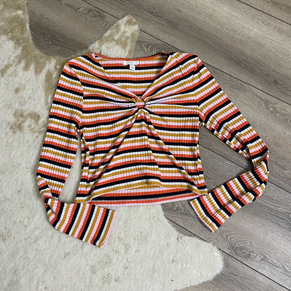 Topshop Tops - Topshop ribbed striped long sleeve top